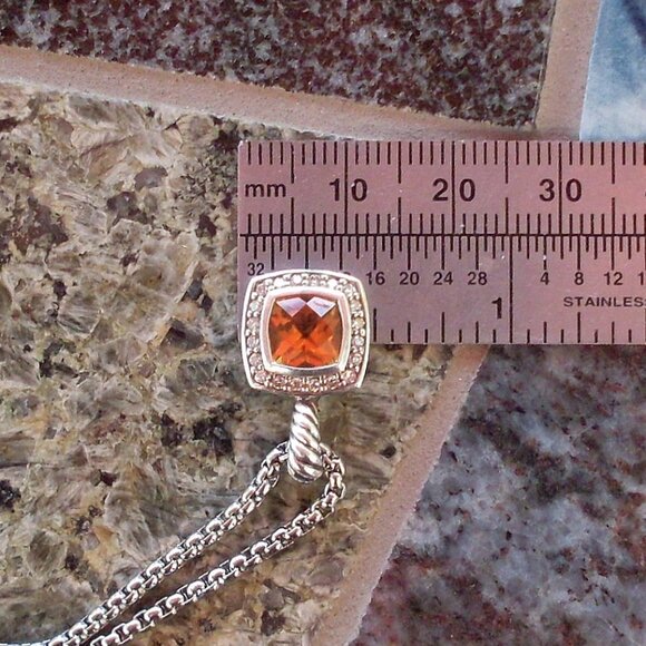 Retired David Yurman Albion Orange Citrine & Diamond Pendant w/Chain - 925 - Picture 9 of 10